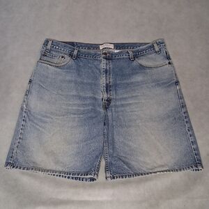 Y2K Levi's Signature Collection Jean Shorts 44 Relaxed Fit Light Washed Stained